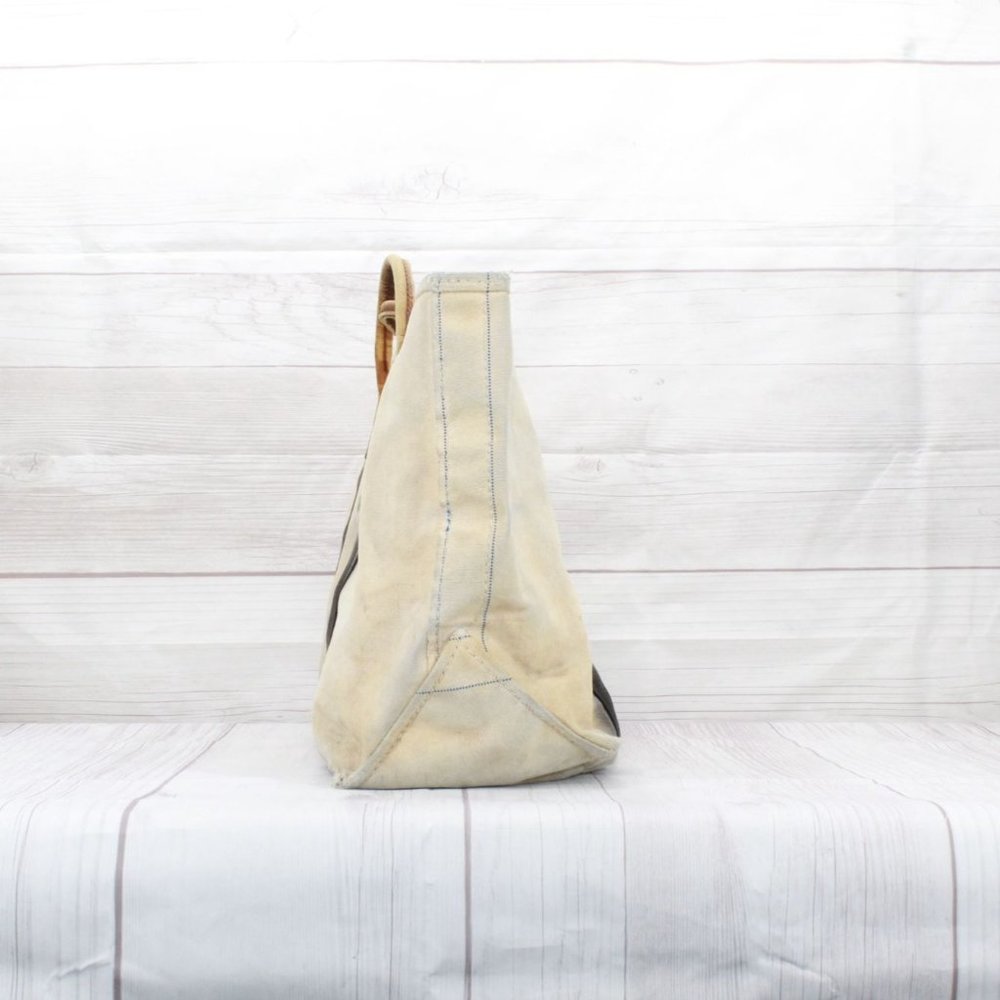 Vintage LL Bean Cream Canvas Leather Double Handle Zipper Tote Boat Beach Bag - Picture 3 of 8